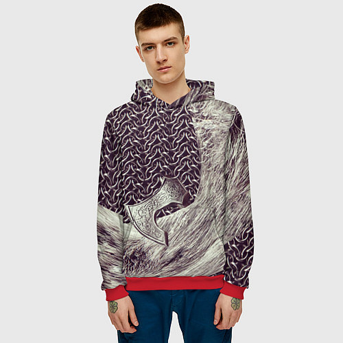 Мужская толстовка Доспехи Викинга / 3D-Красный – фото 3