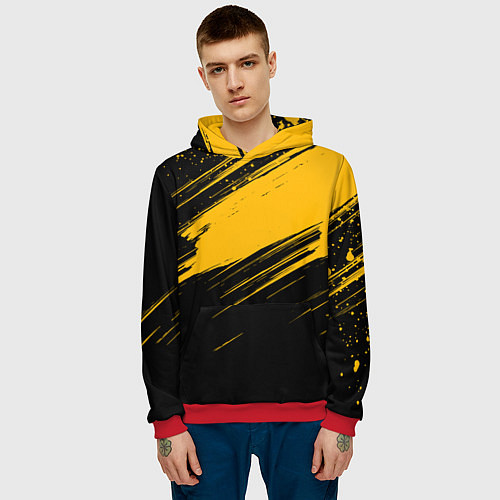 Мужская толстовка Black and yellow grunge / 3D-Красный – фото 3