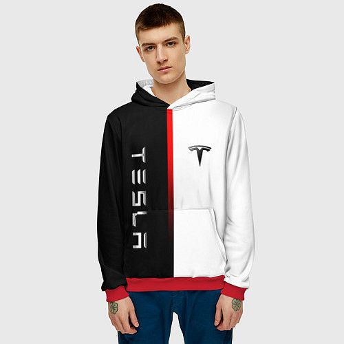 Мужская толстовка ТЕСЛА -TESLA КРАСНАЯ ЛИНИЯ МИНИМАЛИЗМ / 3D-Красный – фото 3