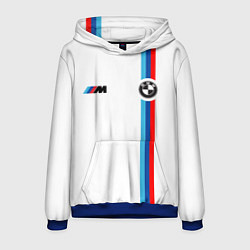 Толстовка-худи мужская БМВ 3 STRIPE BMW WHITE, цвет: 3D-синий