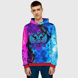 Толстовка-худи мужская НЕОНОВЫЙ ГЕРБ РОССИИ ОГОНЬ NEON FIRE, цвет: 3D-красный — фото 2