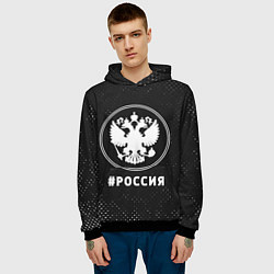 Толстовка-худи мужская РОССИЯ - ГЕРБ Потертости, цвет: 3D-черный — фото 2