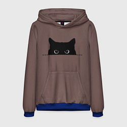 Толстовка-худи мужская Черная кошка выглядывает из укрытия, цвет: 3D-синий
