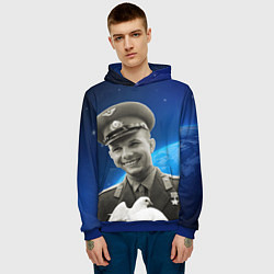 Толстовка-худи мужская Юрий Гагарин с голубем 3D, цвет: 3D-синий — фото 2