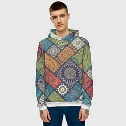 Толстовка-худи мужская Mandala-pattern, цвет: 3D-белый — фото 2