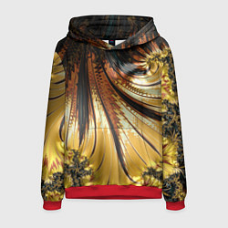 Толстовка-худи мужская Черный с золотым фрактал Абстракция, цвет: 3D-красный