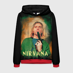 Толстовка-худи мужская Nirvana - Kurt Cobain with a gun, цвет: 3D-красный