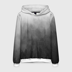 Толстовка-худи мужская Темный лес - туман, цвет: 3D-белый