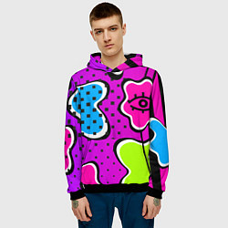 Толстовка-худи мужская Яркий абстрактный узор в стиле 90х, неоновые цвета, цвет: 3D-черный — фото 2