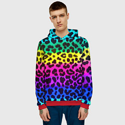 Толстовка-худи мужская Leopard Pattern Neon, цвет: 3D-красный — фото 2