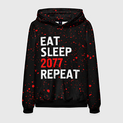 Толстовка-худи мужская Eat Sleep 2077 Repeat Краска, цвет: 3D-черный