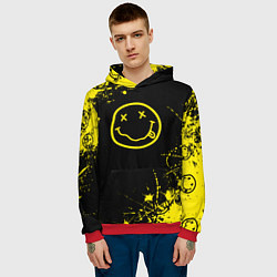Толстовка-худи мужская Nirvana texture смайл, цвет: 3D-красный — фото 2