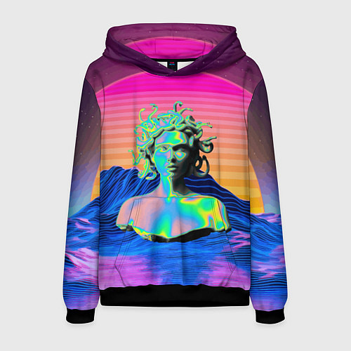 Мужская толстовка Gorgon Medusa Vaporwave Neon Mountains / 3D-Черный – фото 1