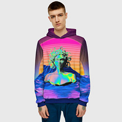 Толстовка-худи мужская Gorgon Medusa Vaporwave Neon Mountains, цвет: 3D-синий — фото 2