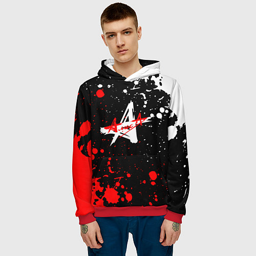 Мужская толстовка Алиса брызги красок белый - красный / 3D-Красный – фото 3