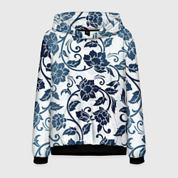 Толстовка-худи мужская Гжелевые цветы, цвет: 3D-черный