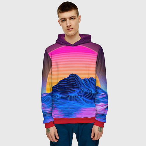 Мужская толстовка Vaporwave Mountains Психоделика Неон / 3D-Красный – фото 3