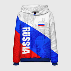 Толстовка-худи мужская RUSSIA - SPORTWEAR - ТРИКОЛОР, цвет: 3D-синий