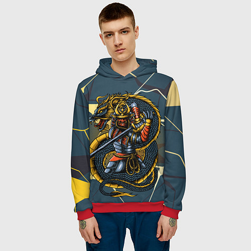Мужская толстовка Самурай с драконом / 3D-Красный – фото 3
