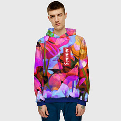 Толстовка-худи мужская Красочный летний цветочный паттерн Summer color pa, цвет: 3D-синий — фото 2