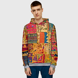 Толстовка-худи мужская Пэчворк Лоскутное одеяло Patchwork Quilt, цвет: 3D-меланж — фото 2