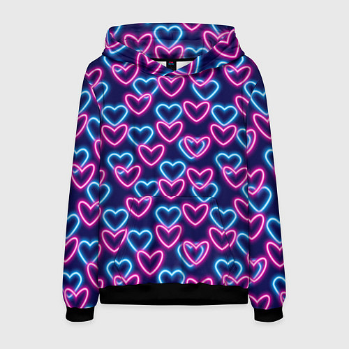 Мужская толстовка Неоновые сердца, паттерн / 3D-Черный – фото 1