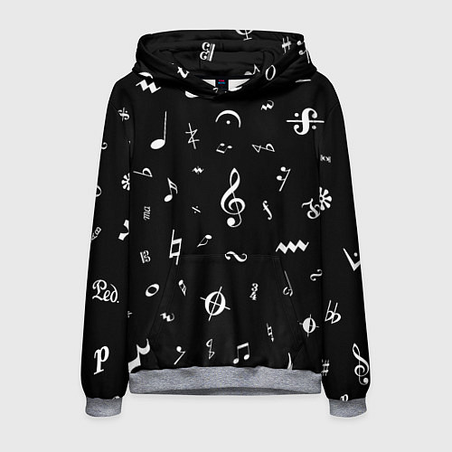 Мужская толстовка Нотные Знаки Белые на Черном / 3D-Меланж – фото 1