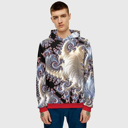 Мужская толстовка Авангардный фрактальный паттерн Avant-garde fracta / 3D-Красный – фото 3