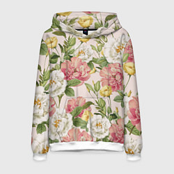 Толстовка-худи мужская Цветы Английские Розы, цвет: 3D-белый