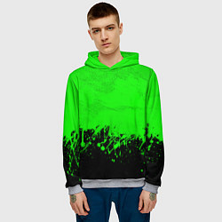 Толстовка-худи мужская САЛАТОВЫЕ НЕОНОВЫЕ БРЫЗГИ КРАСКИ, цвет: 3D-меланж — фото 2