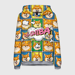 Толстовка-худи мужская Pop art shiba inu, цвет: 3D-меланж