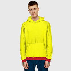 Толстовка-худи мужская Однотонный неоновый лимонный желтый тон, цвет: 3D-красный — фото 2