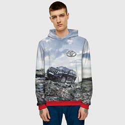 Толстовка-худи мужская Toyota Land Cruiser Prado на скальных камнях Mount, цвет: 3D-красный — фото 2