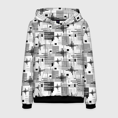 Мужская толстовка Черно белый ретро геометрический узор / 3D-Черный – фото 1