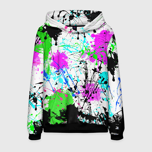 Мужская толстовка Неоновые разноцветные пятна и брызги красок / 3D-Черный – фото 1