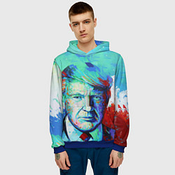 Толстовка-худи мужская Дональд Трамп арт, цвет: 3D-синий — фото 2