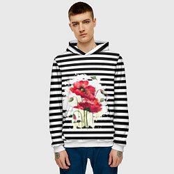 Толстовка-худи мужская Red poppies Акварельные цветы, цвет: 3D-белый — фото 2