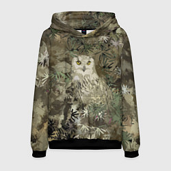 Толстовка-худи мужская Сова на абстрактном коричневом фоне, цвет: 3D-черный