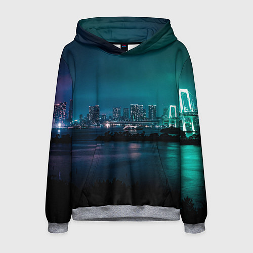 Мужская толстовка Неоновый город с рекой - Светло-зелёный / 3D-Меланж – фото 1