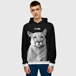 Толстовка-худи мужская Смотрящая пума, цвет: 3D-белый — фото 2