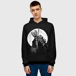 Толстовка-худи мужская Скелет скрипач под полной луной, цвет: 3D-черный — фото 2