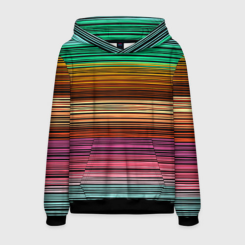 Мужская толстовка Multicolored thin stripes Разноцветные полосы / 3D-Черный – фото 1