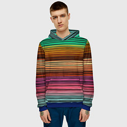 Толстовка-худи мужская Multicolored thin stripes Разноцветные полосы, цвет: 3D-синий — фото 2