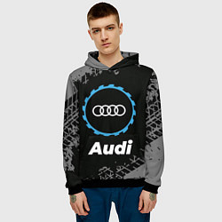Толстовка-худи мужская Audi в стиле Top Gear со следами шин на фоне, цвет: 3D-черный — фото 2