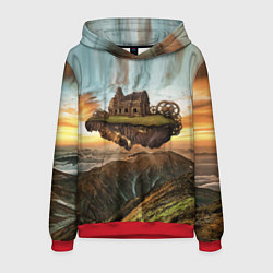 Толстовка-худи мужская Горный пейзаж в стиле Стимпанк, цвет: 3D-красный