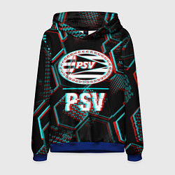 Толстовка-худи мужская PSV FC в стиле Glitch на темном фоне, цвет: 3D-синий