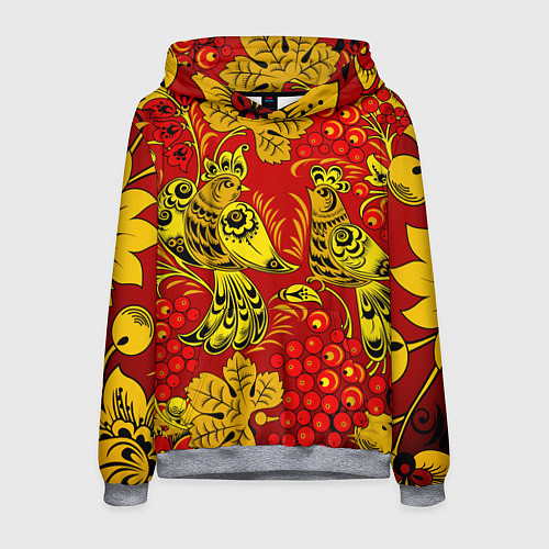 Мужская толстовка Хохломская Роспись Две Птици На Красном Фоне / 3D-Меланж – фото 1