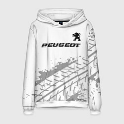 Толстовка-худи мужская Peugeot Speed на светлом фоне со следами шин, цвет: 3D-белый