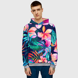 Толстовка-худи мужская Яркие тропические цветы Лето, цвет: 3D-меланж — фото 2