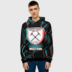 Толстовка-худи мужская West Ham FC в стиле Glitch на темном фоне, цвет: 3D-черный — фото 2